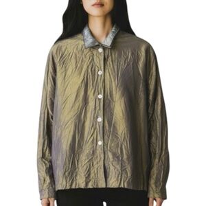 Eleven Stitch Design Crinkle Silk Button Down Shirt